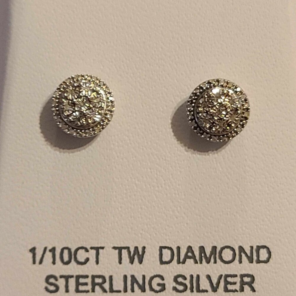 Diamond Earrings for Women 1/10 CT Sterling Silver Round Studs w/Push Back 925
